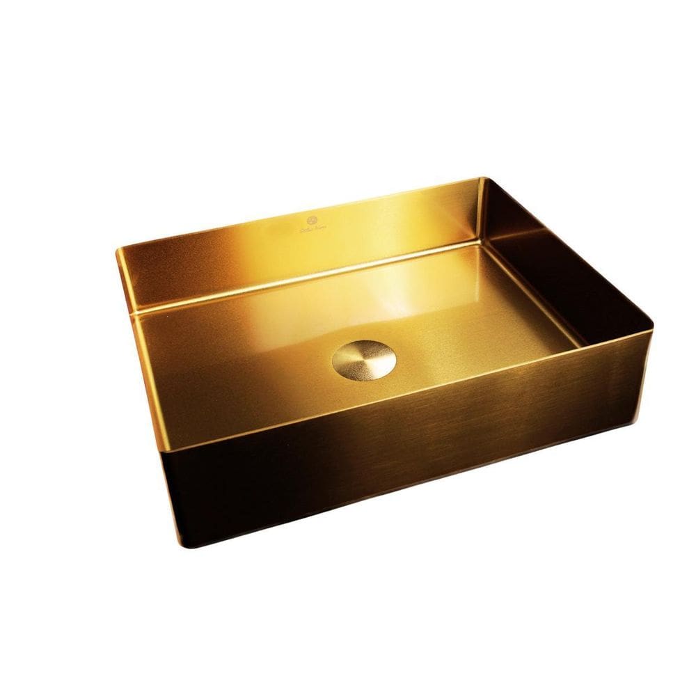 Cuba Retangular Banheiro Inox 304 Dourada Com Válvula Click