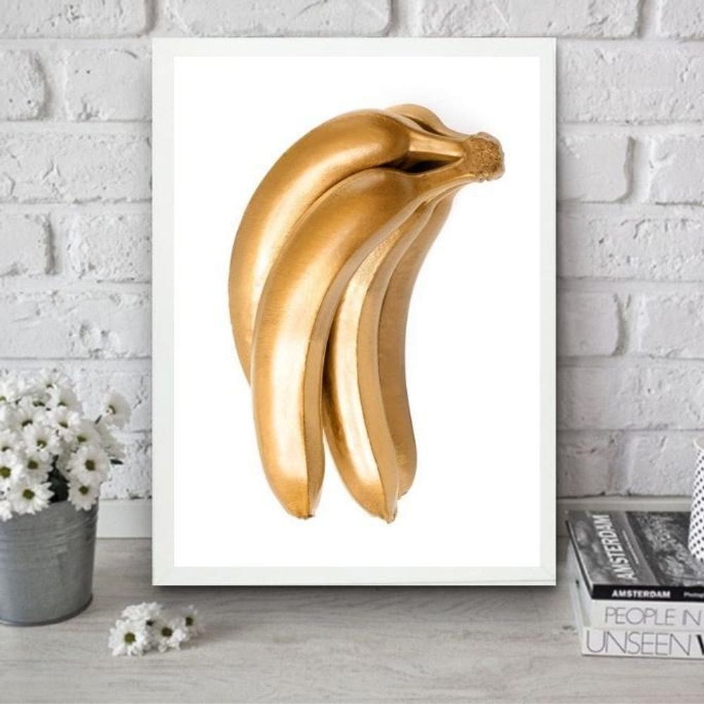 Quadro Para Cozinha Banana Dourada 24X18Cm - Com Vidro