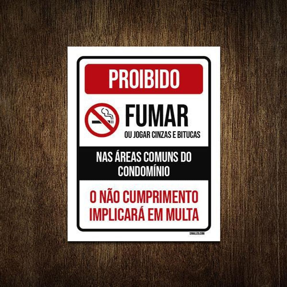 Placa Proibido Fumar Jogar Áreas Comuns Condomínio 18X23