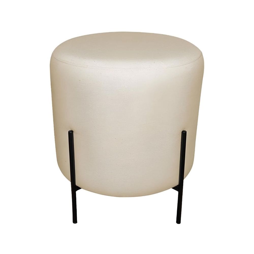 Puff Decorativo Redondo Para Sala Pés De Ferro Maimi Bege