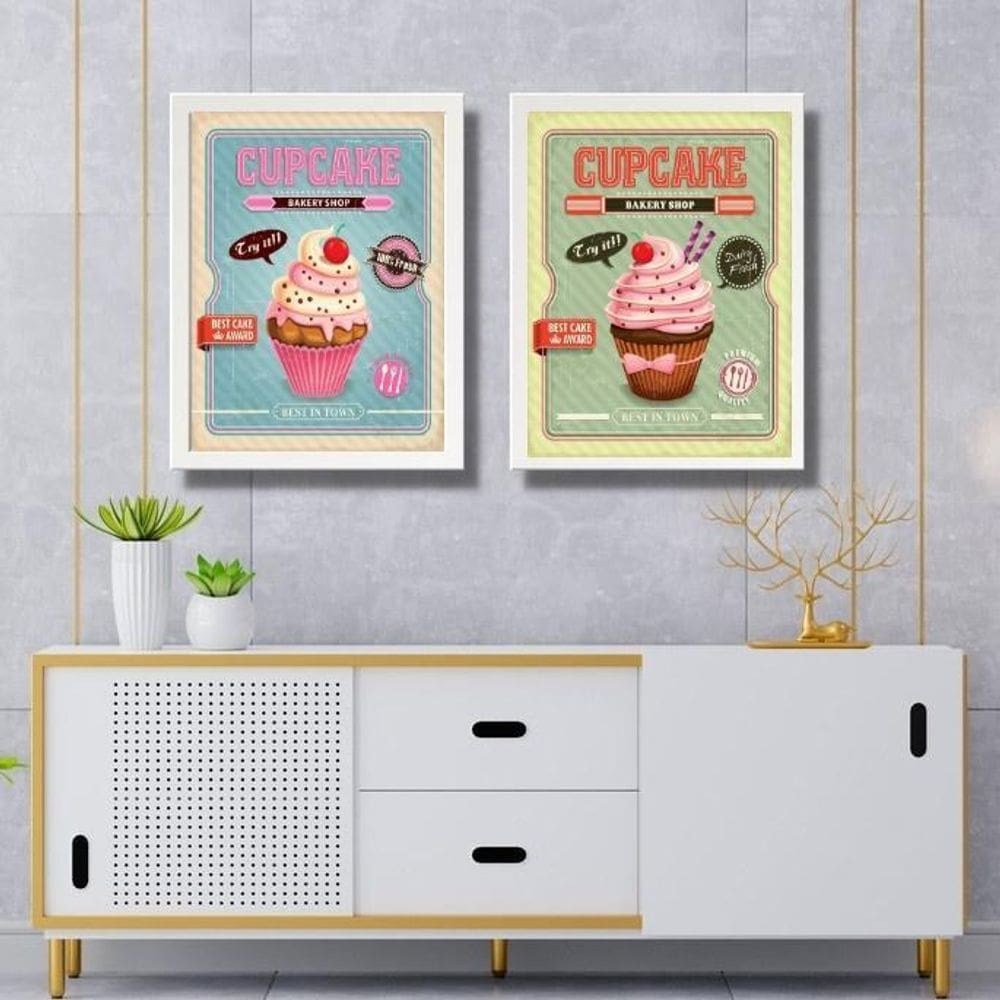 Kit 2 Quadros Para Cozinha - Cupcakes 45X34Cm