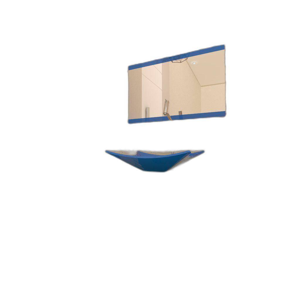 Gabinete Vidro 60Cm Ac Cuba Retangular Azul + Torneira