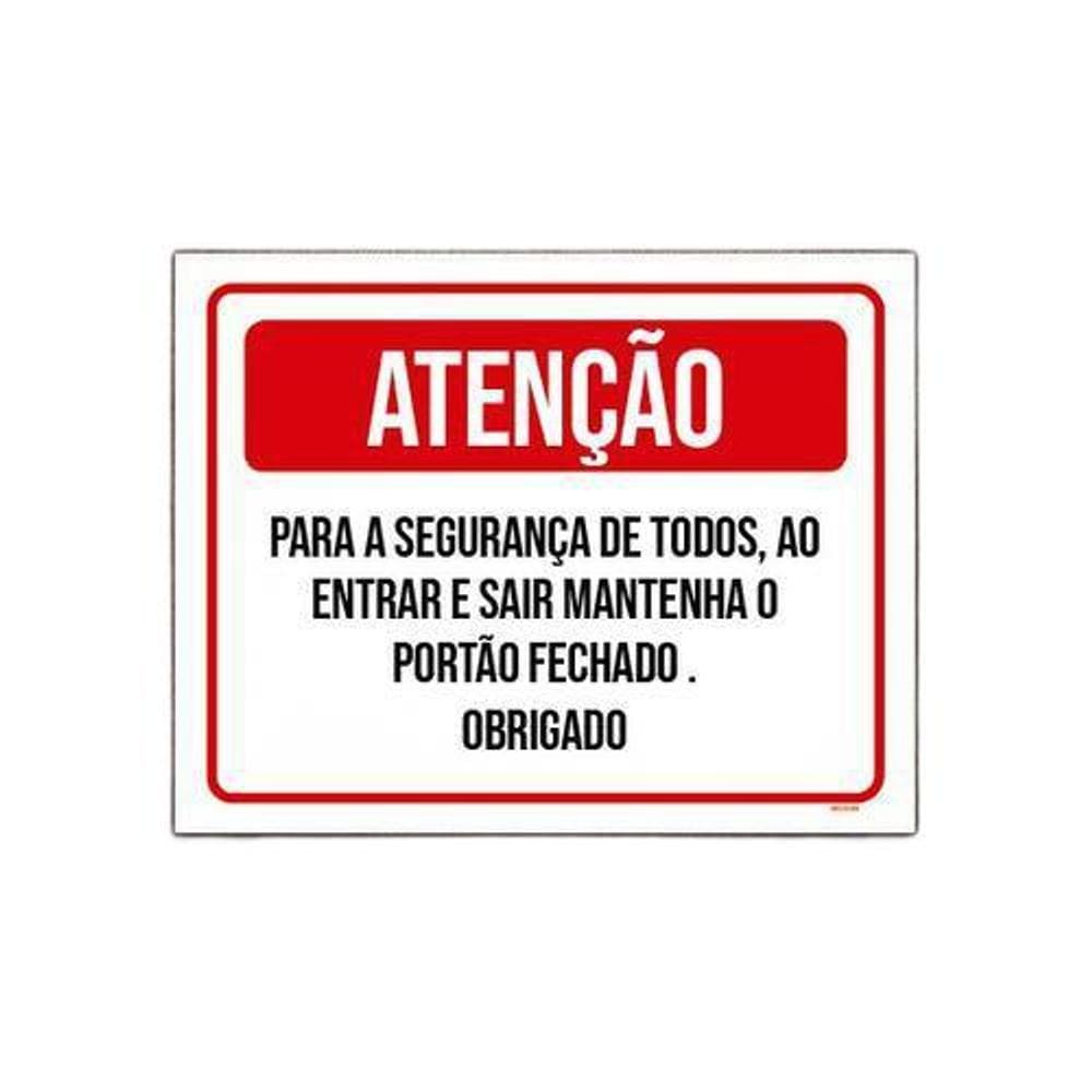 Placa Atenção Segurança Todos Entrar Sair Portão 18x23cm 5un