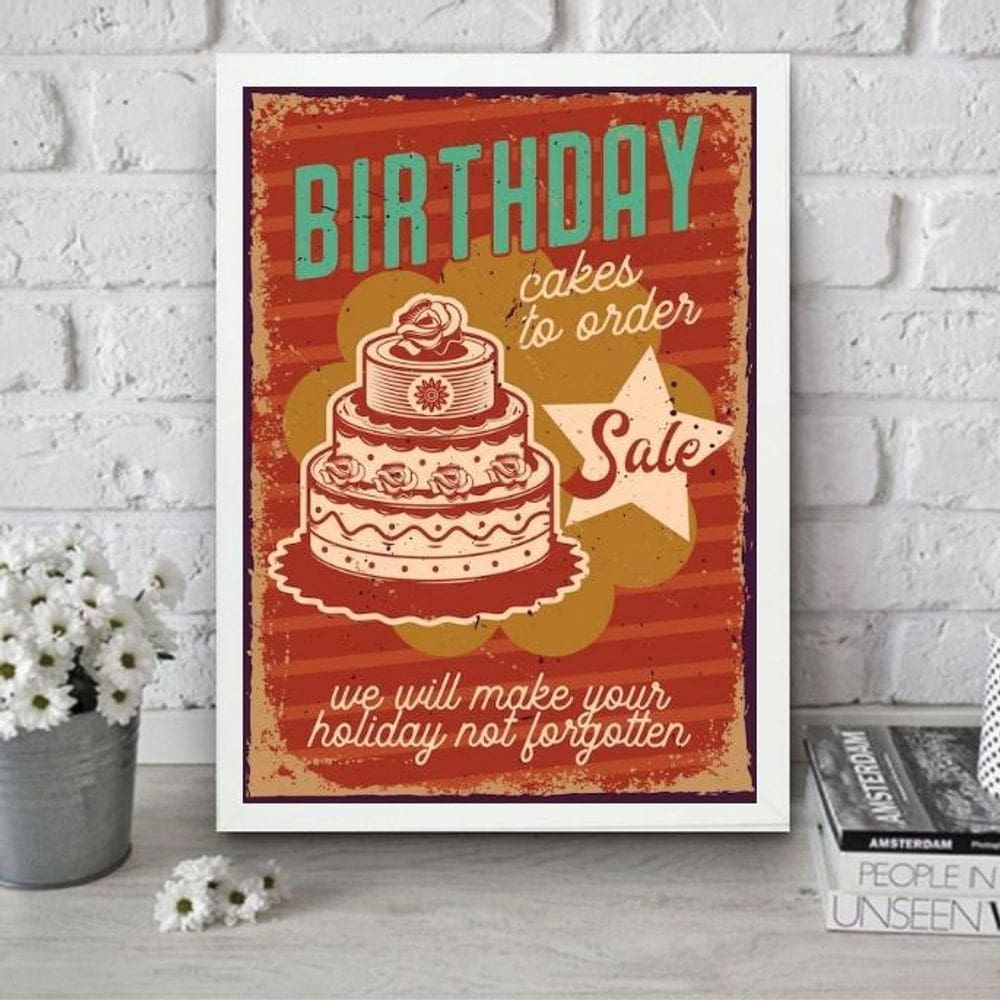 Quadro Para Cozinha Bolo De Aniversário 33X24Cm