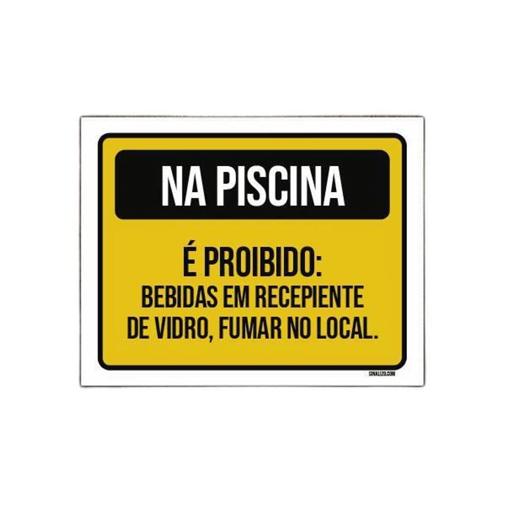 Placa Piscina Proibido Bebidas Vidro Fumar 18X23