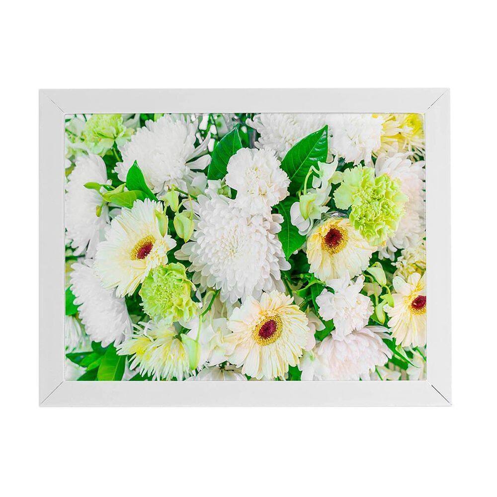 Quadro Crisântemo Branco Flores Foto Moldura Branca 60X40Cm