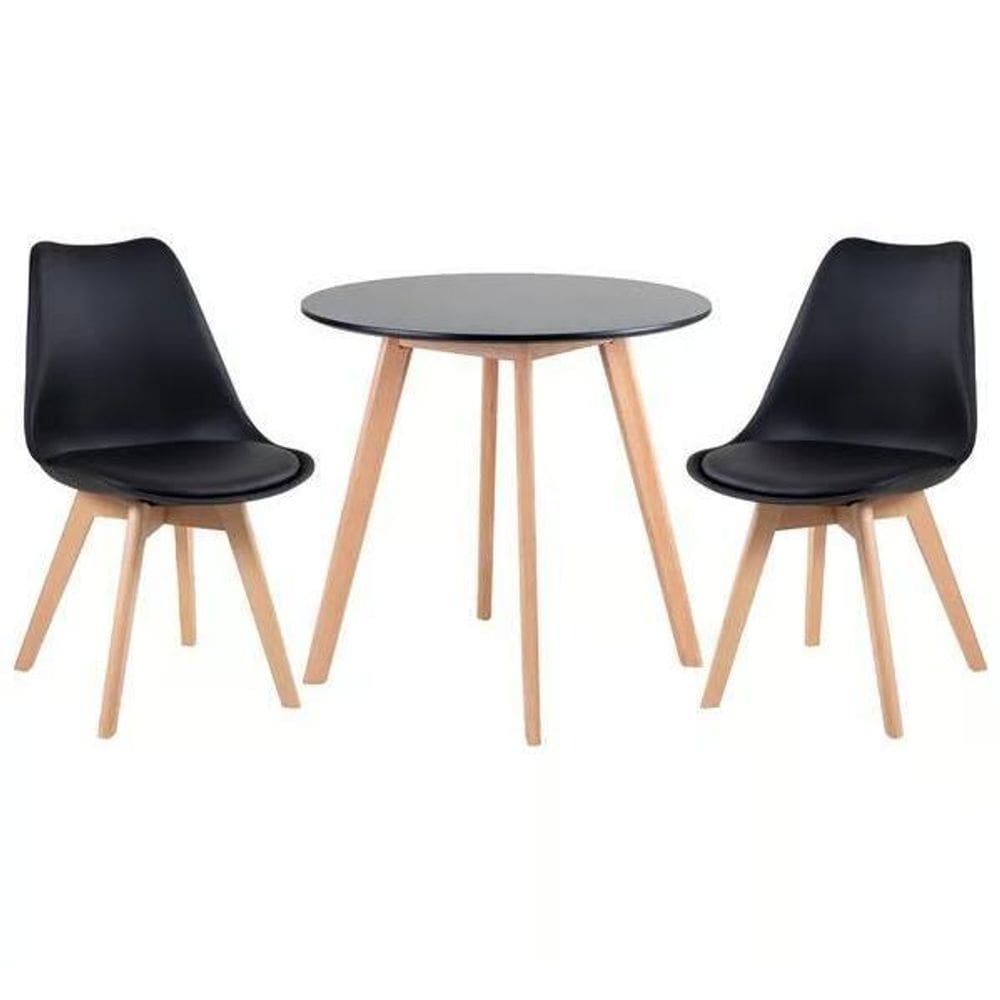 Conjunto Mesa Jantar Leda 80Cm Preta + 2 Cadeiras Leda - Pre