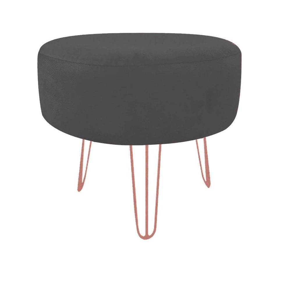 Pufe Puff Para Penteadeira Suede Preto Pés Rose Gold Luxo