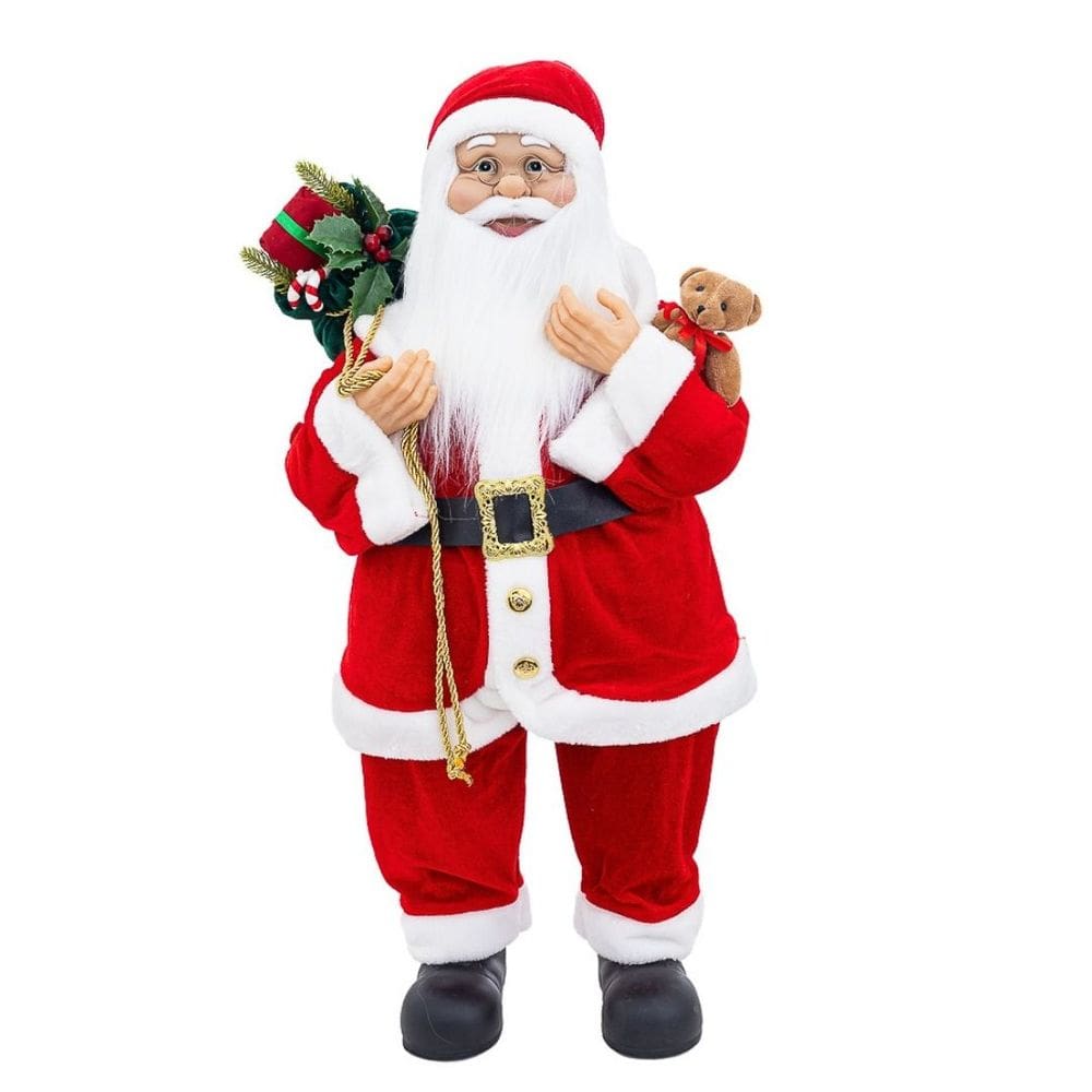 Papai Noel Casaco Vermelho Veludo Luxo 80cm com Urso e Saco de Presentes - Bela Flor