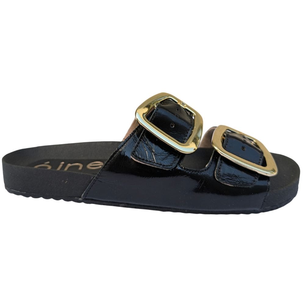 Sandália Rasteira Papete Fivela Ajustável Sem Salto Preta