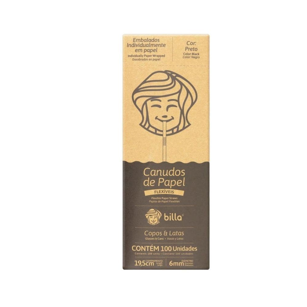 Canudo De Papel Reto Preto 19,5Cmx6Mm De 100Un Billa