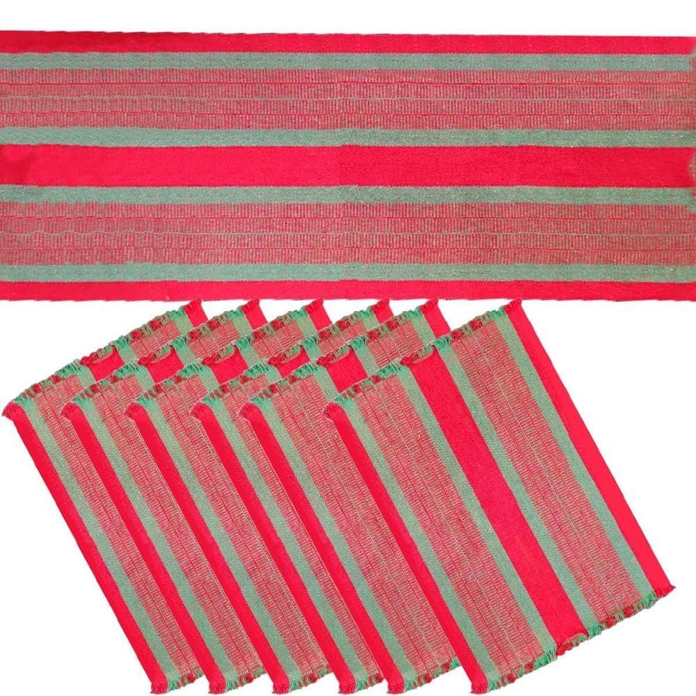 Jogo Americano De Algodão Mesa De Jantar Vermelho 7 Peças