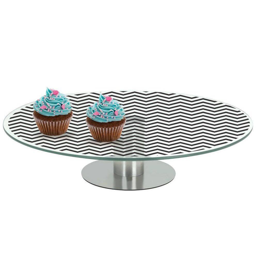 Prato De Bolo Doce 30Cm Vidro Decoração Base Inox