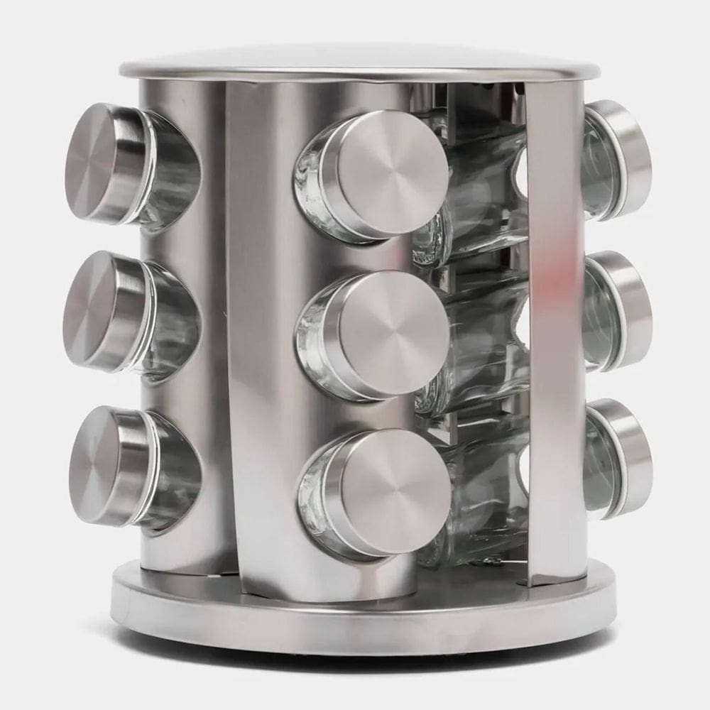 Porta Temperos Vidro Giratório Tampa Inox Conjunto