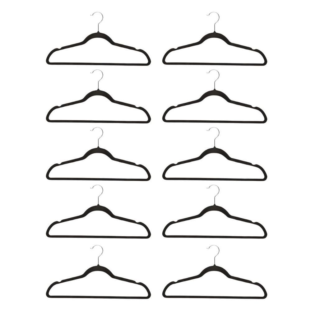 Kit 10 Cabides Aveludados Grande Preto 45 Cm Não Escorrega