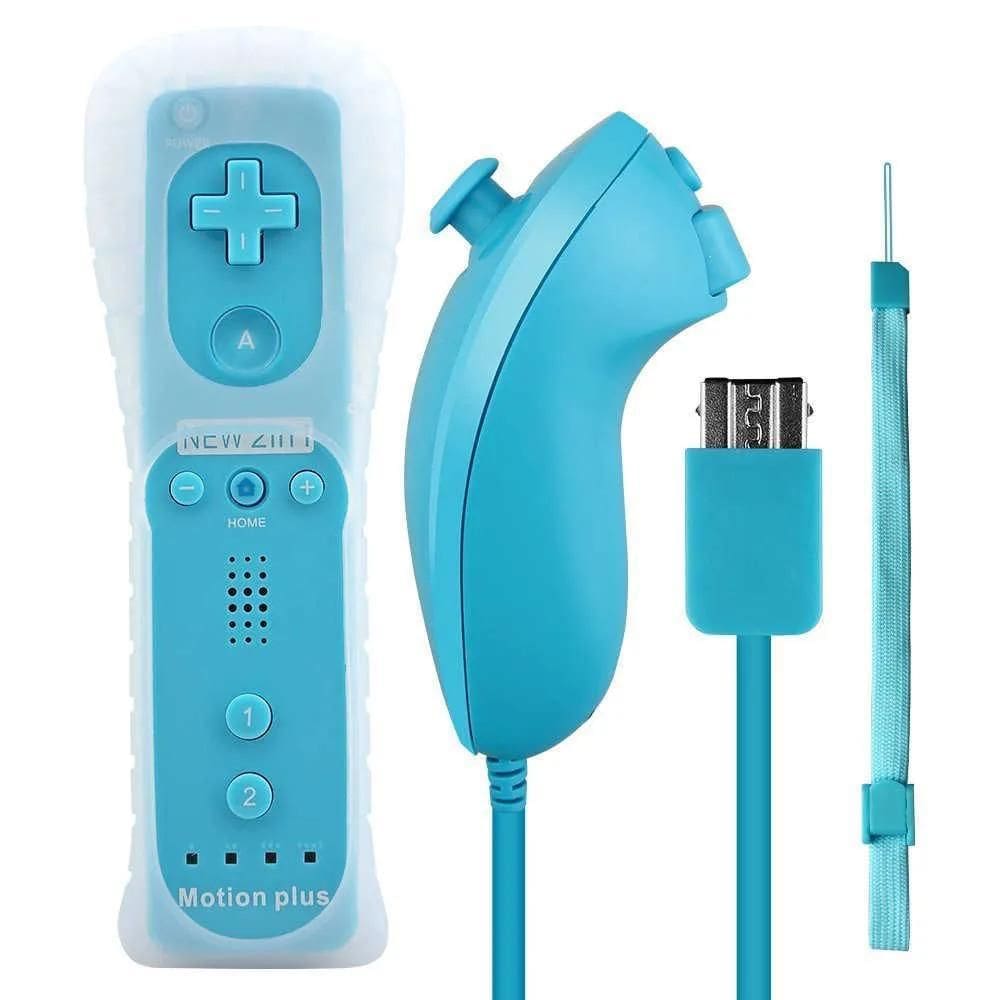 Kit Controle Joystick Remote Plus E Nunchuk Wii / Wii U Azul