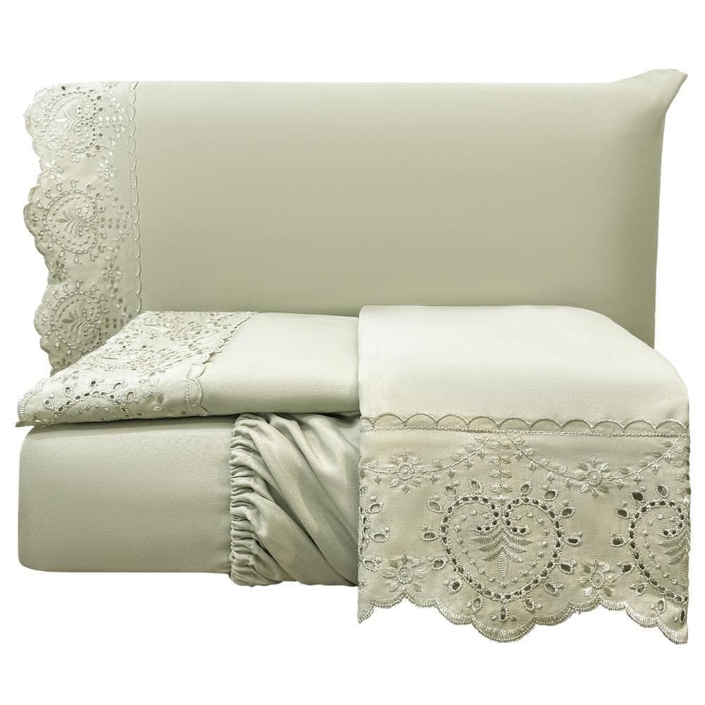 Jogo Cama Lençol Detail Casal Padrão Bordado Guipir Bordado