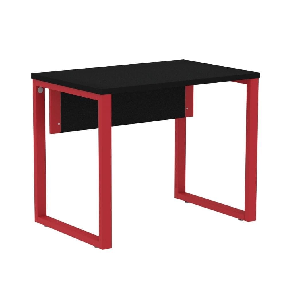 Mesa Escritório P25 TUB Pandin 90 cm (Larg) Tampo MDP Preto Pé Aço Tubular Vermelho