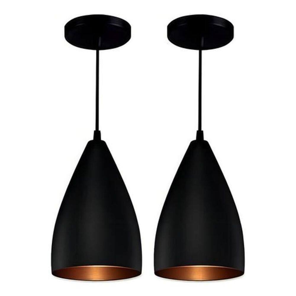 Kit 2 Luminárias Lustres Pendentes Vegas Preto/Cobre Jjb