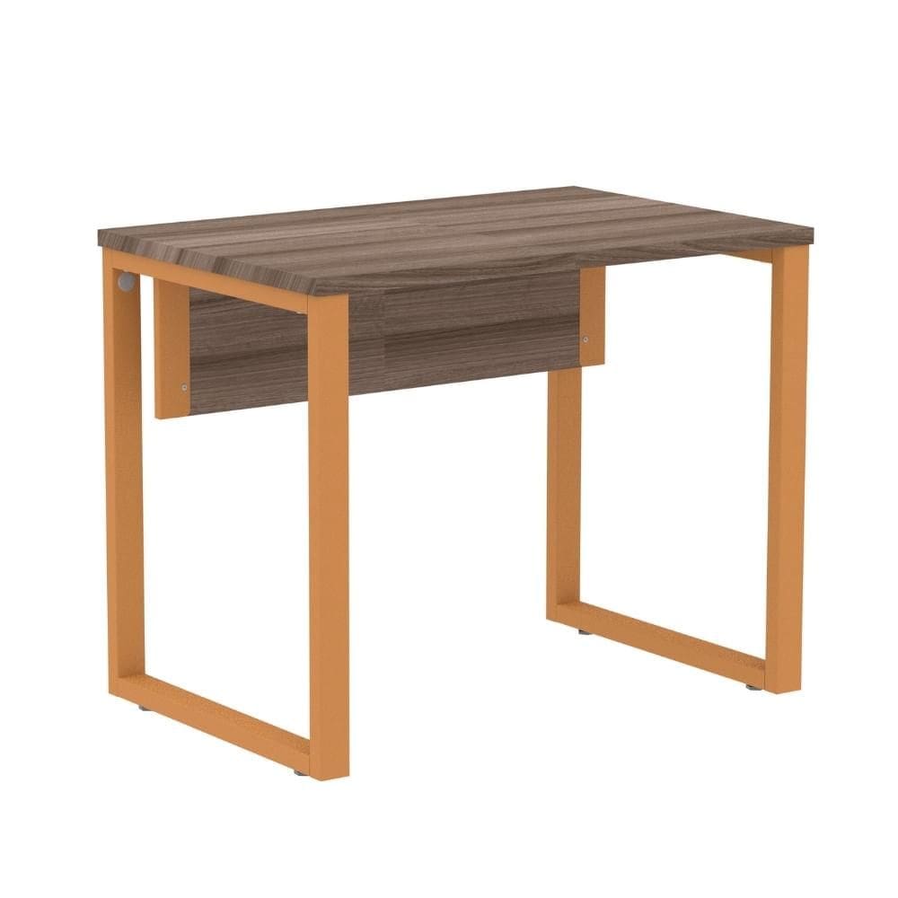Mesa Escritório P25 TUB Pandin 90 cm (Larg) Tampo MDP Walnut Pé Aço Tubular Laranja