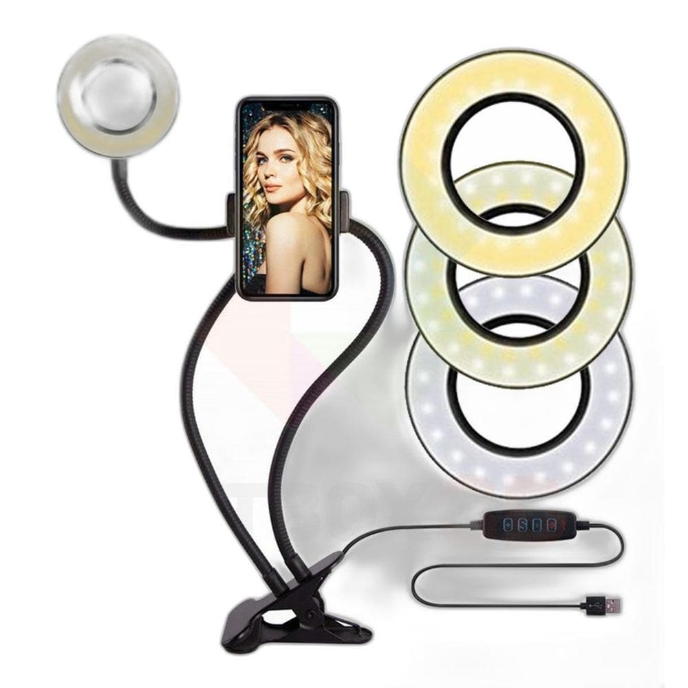 Suporte De Celular Mesa Flexível Com Luminária Ring Light
