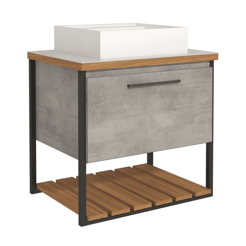 Armário Gabinete Para Banheiro 80cm Mdf 1 Porta 1 Prateleira Cimento