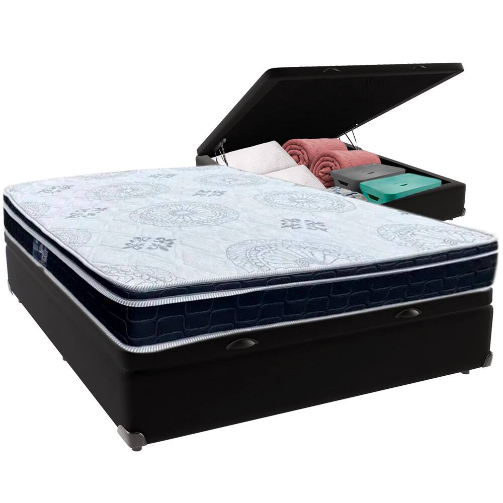 Cama Box Baú e Colchão Orthosono D33 Com Pillow Top Casal Anjos