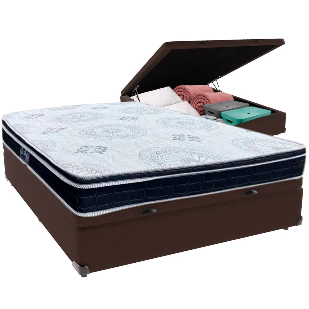 Cama Box Baú e Colchão Orthosono D33 Com Pillow Top Casal Anjos