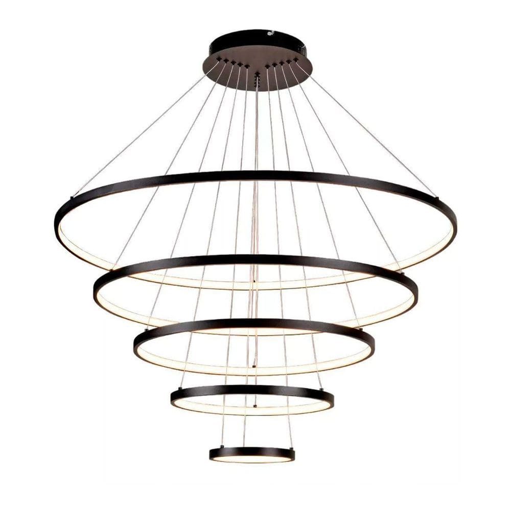 Lustre Led Pendente 5 Arcos Moderno Anéis Aros Bivolt Preto