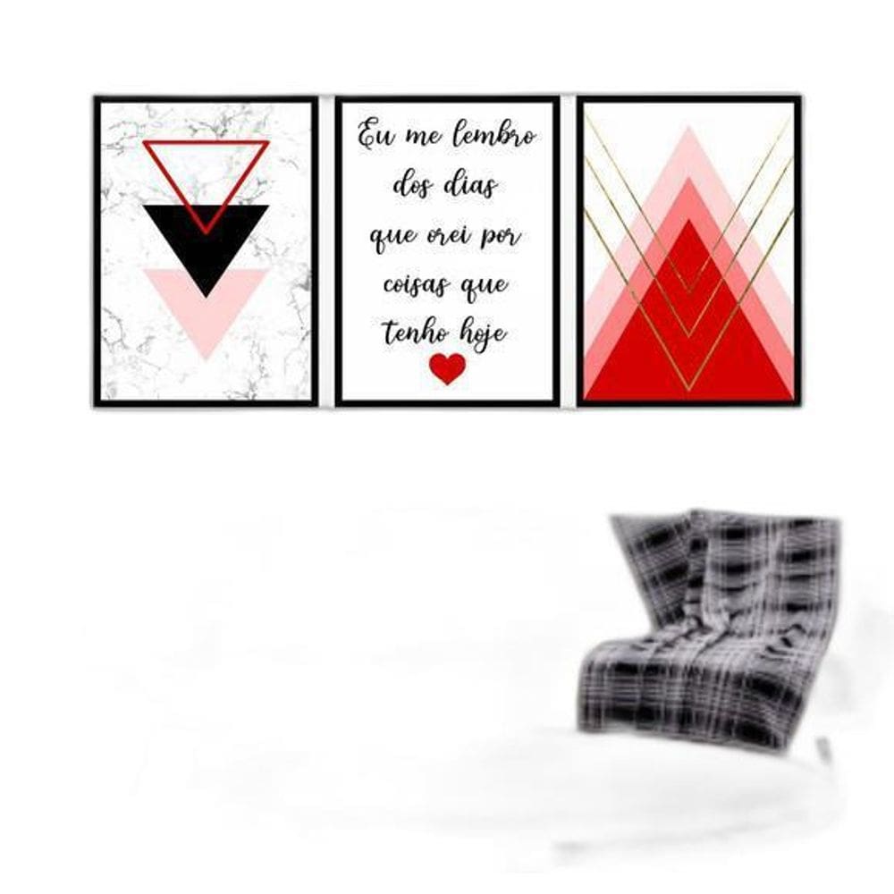 Kit 3 Quadros Decorativos Geométrico Lembro Vermelho