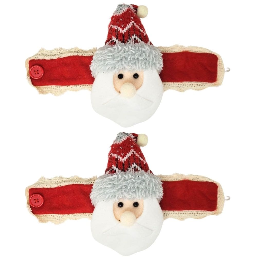 Jogo 2 Prendedores de Cortina Papai Noel Pelúcia Prime Vermelho e Branco Renda Bege - Master Christmas