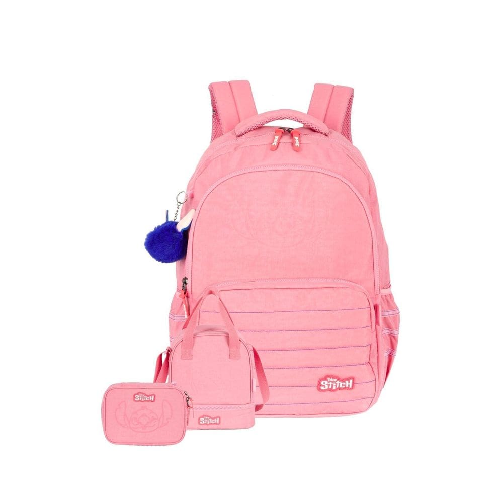 Kit Mochila De Costas+Lancheira+Estojo Lilo Stitch - Rosa