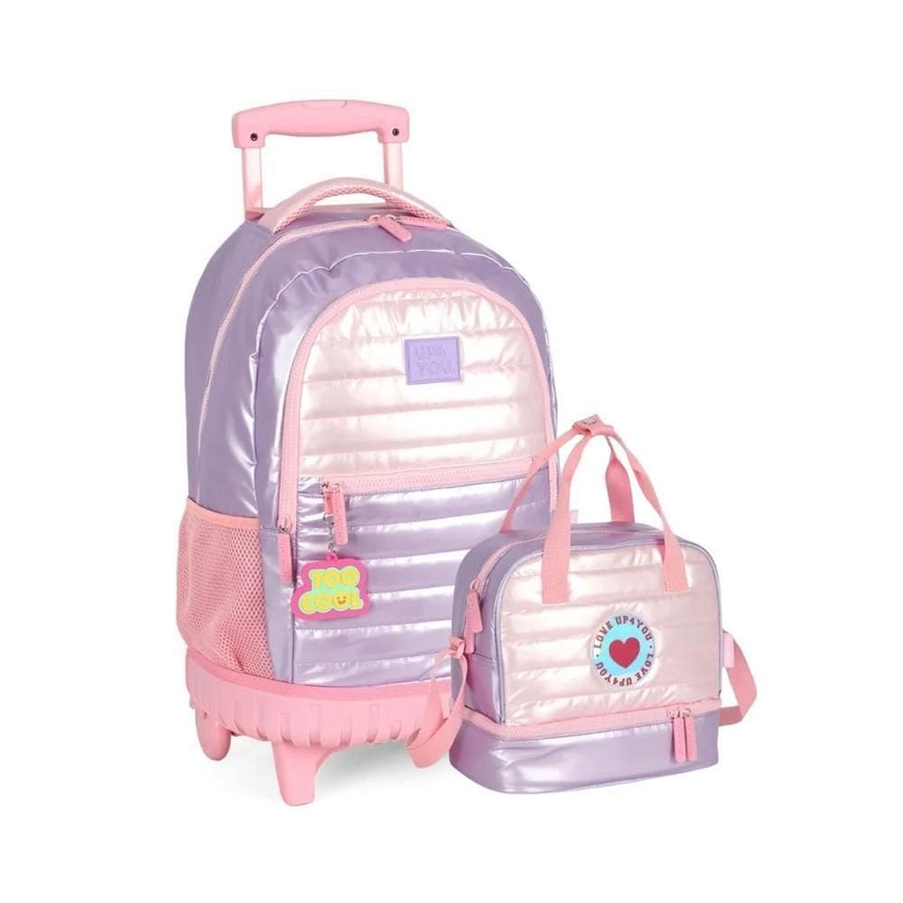 Kit Mochila De Rodinhas + Lancheira Térmica Rosa - Up4You