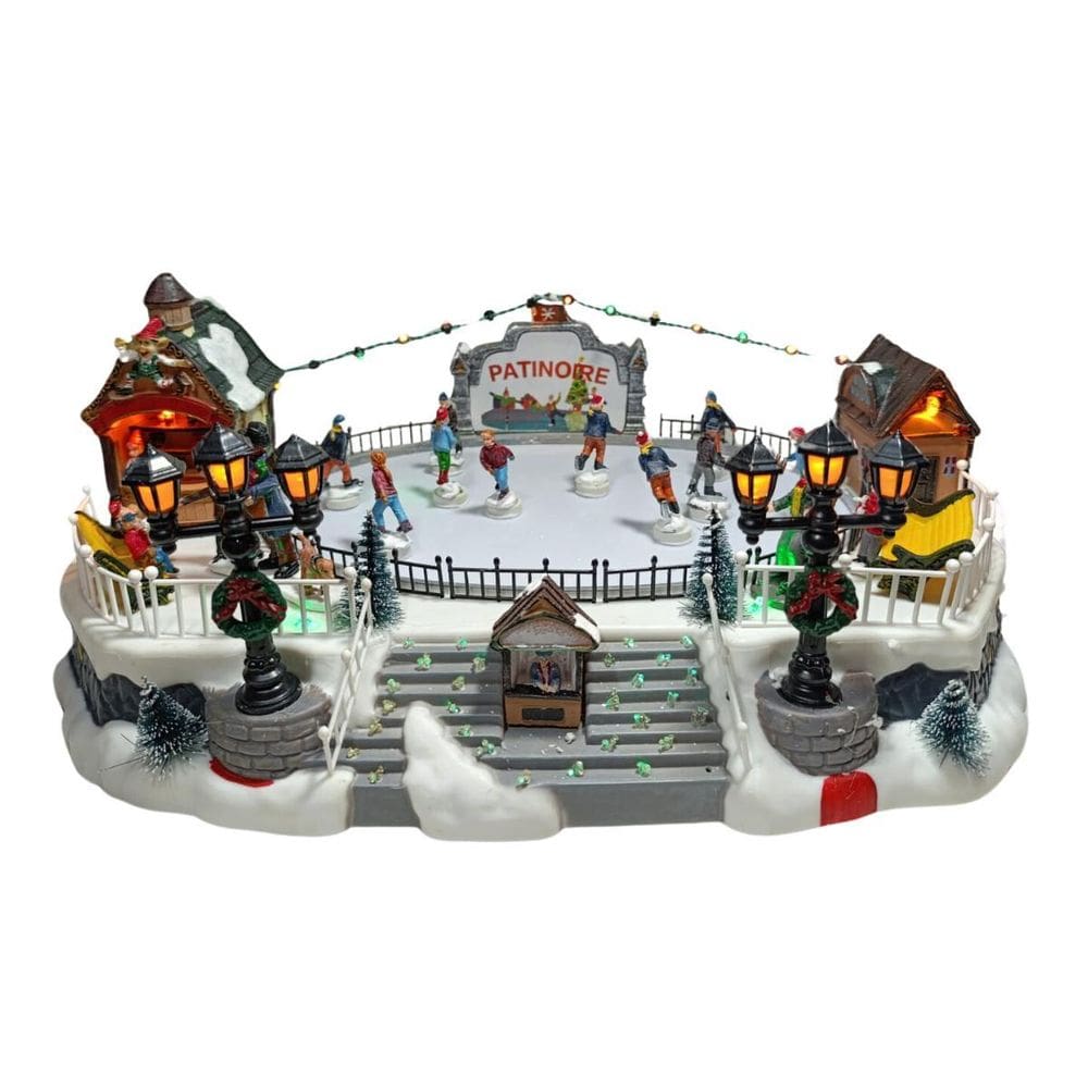 Vila Natalina Patinação No Gelo C/Movimento 17X40X27,5Cm