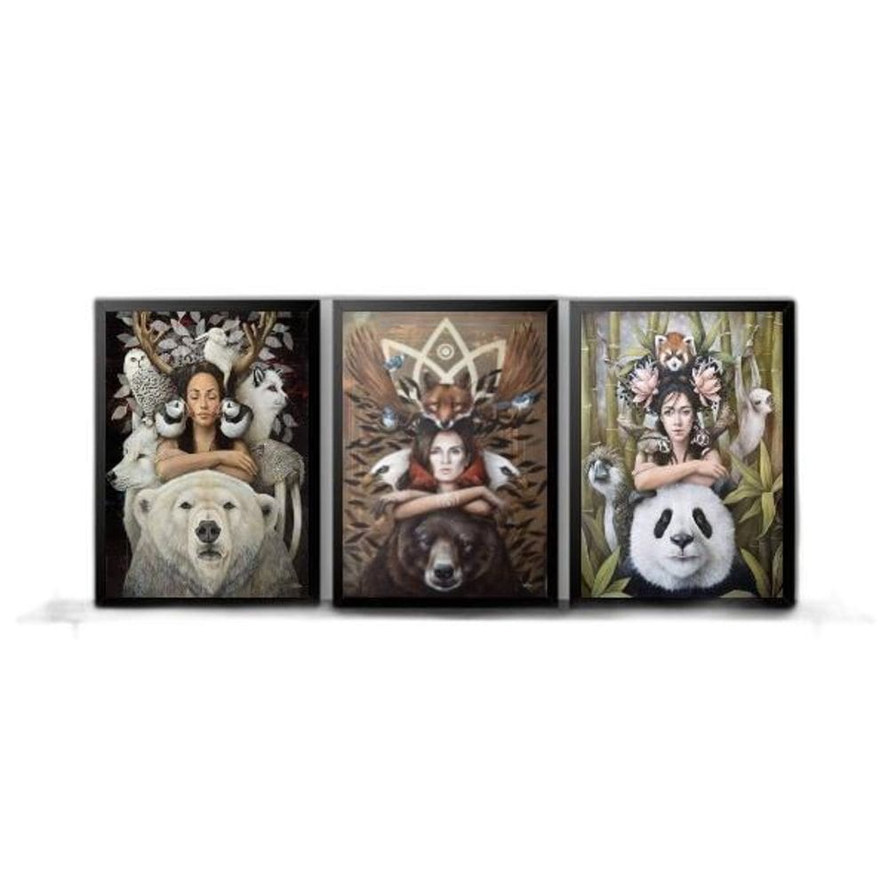 Quadros Sagrado Feminino Moldura Preta 45X34Cm 3 Peças