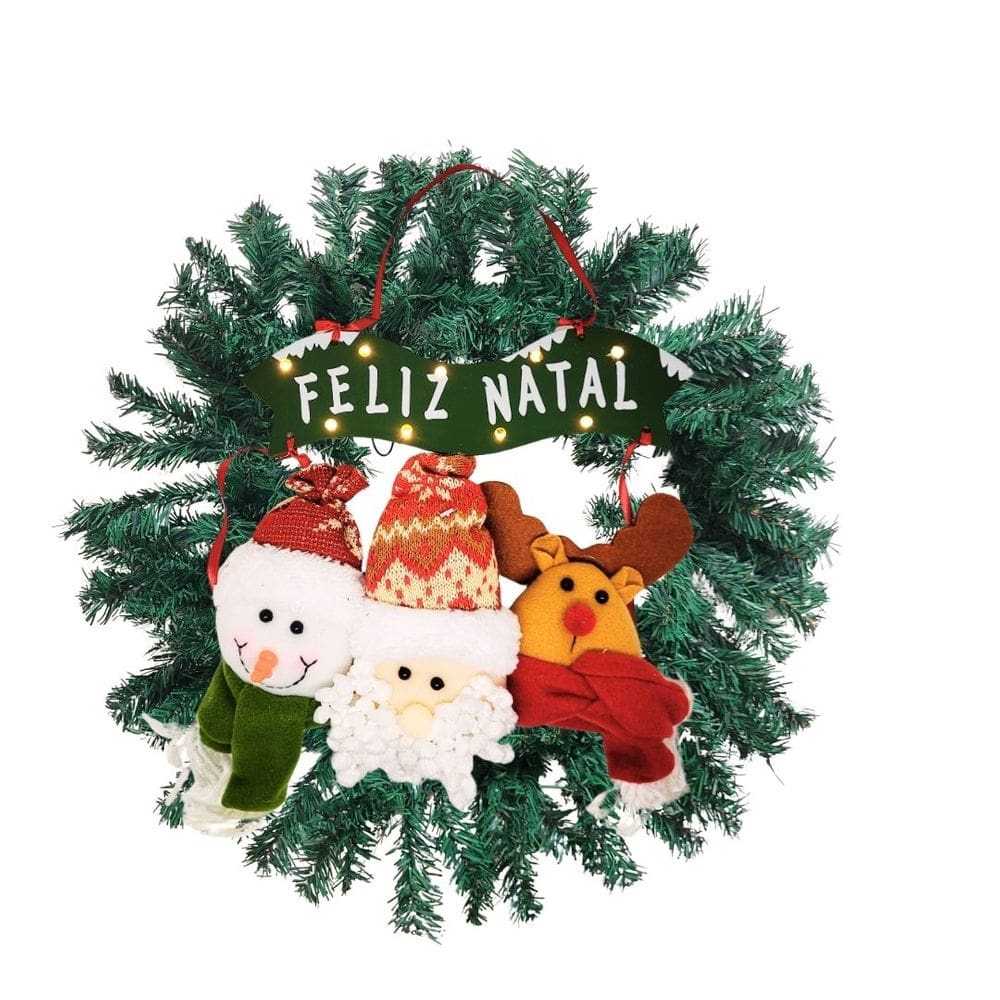 Guirlanda Decorada 50cm Placa Iluminada LED Trio Pelúcia Feliz Natal - Master Christmas