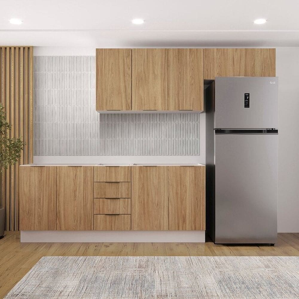 Cozinha Modulada 4 Peças sem Tampo com Rodapé 2 Aéreos e 2 Balcões Ipanema Cabecasa Madeiramadeira Acácia