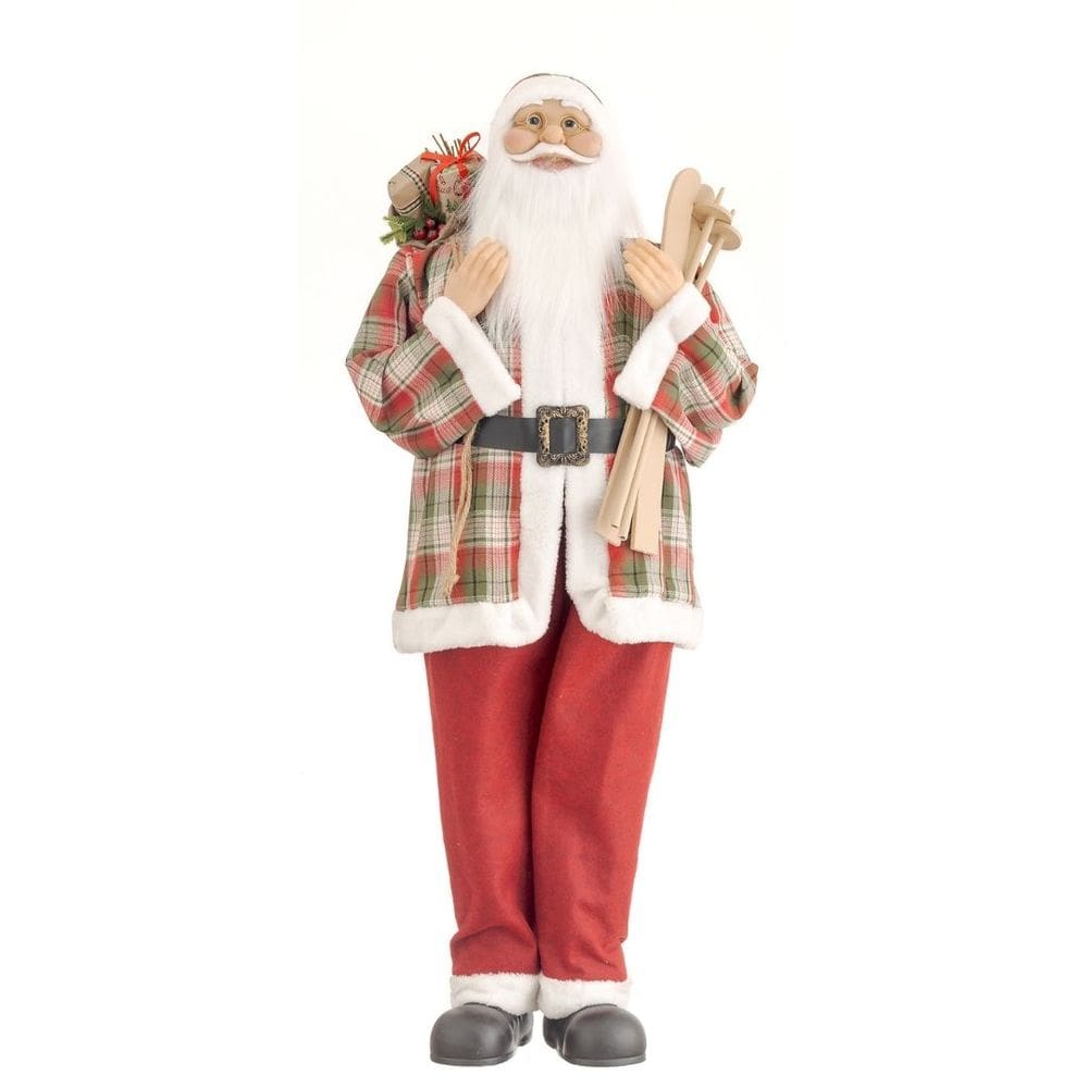 Papai Noel Decorativo Gigante 110cm Casaco Xadrez, Ski e Saco de Presentes Decorado - Bela Flor