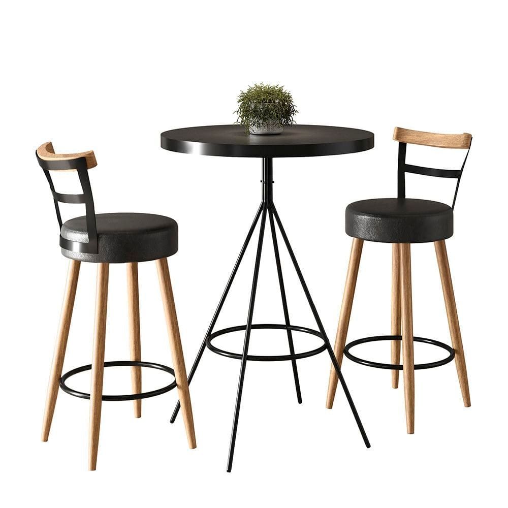 Conjunto Mesa Bistrô C/ Banquetas Altas Estofadas C/ Encosto Moscou P/ Área De Lazer Cozinha