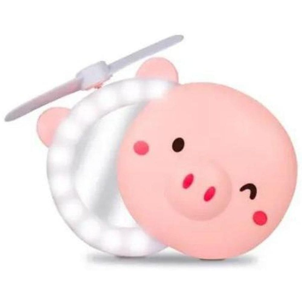 Porquinho Mini Ventilador Portátil Com Espelho Led Maquiagem