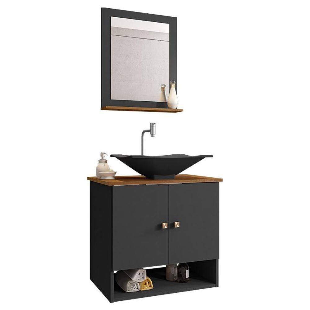 Gabinete Banheiro Deli Concava Prt Torneira Valv Click Inox