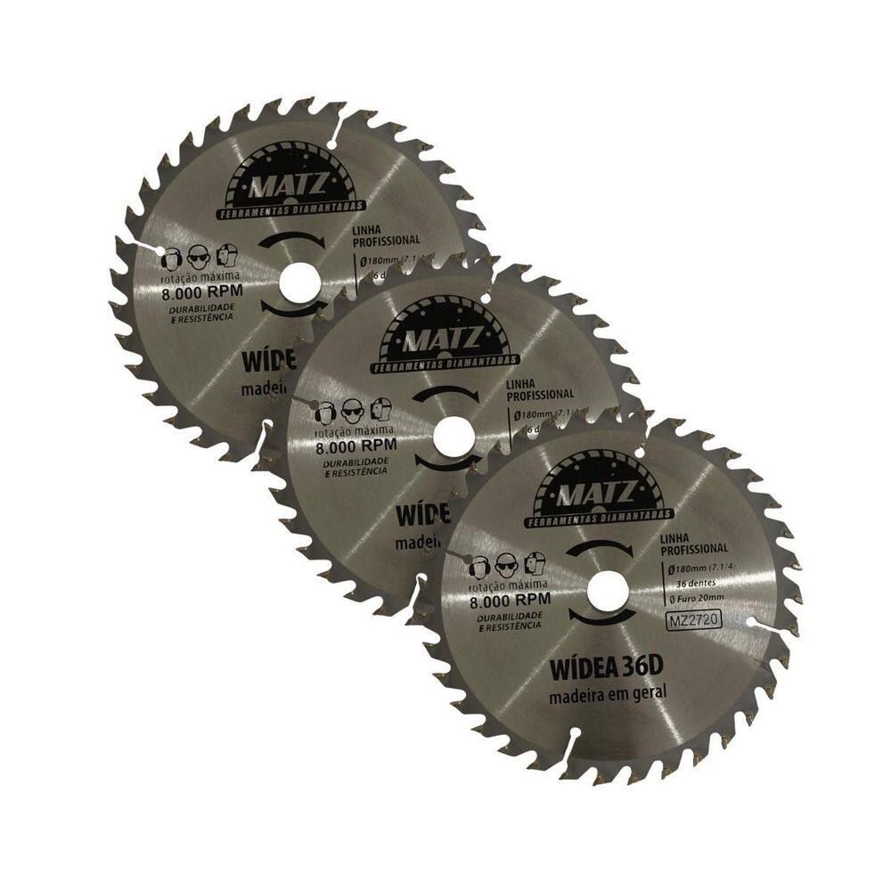 Kit 3 Disco Serra Wídea Madeira 36 Dentes 180Mm X 20Mm Matz