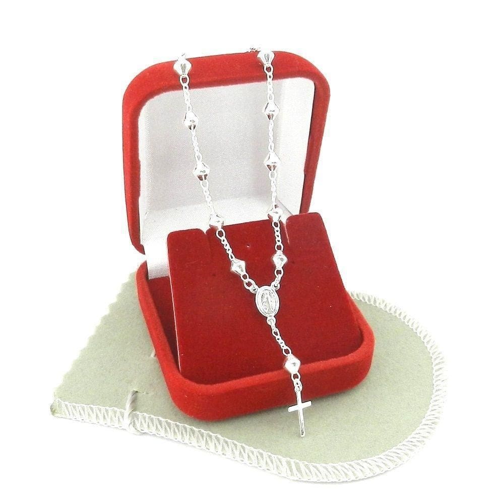 Pulseira Terço Unissex 18 A 23Cm 4Mm Folheada Prata Pl447