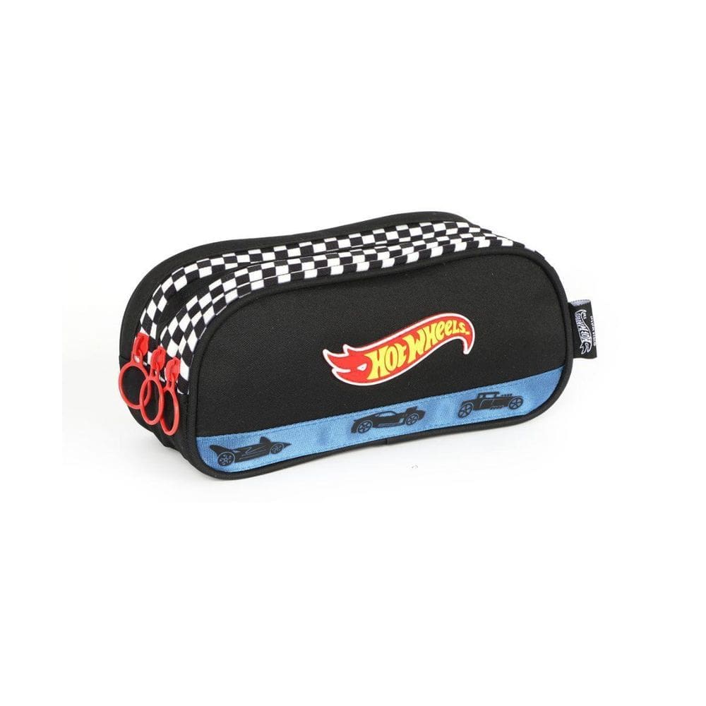 Estojo Triplo Preto Hot Wheels Bordado Juvenil Luxcel