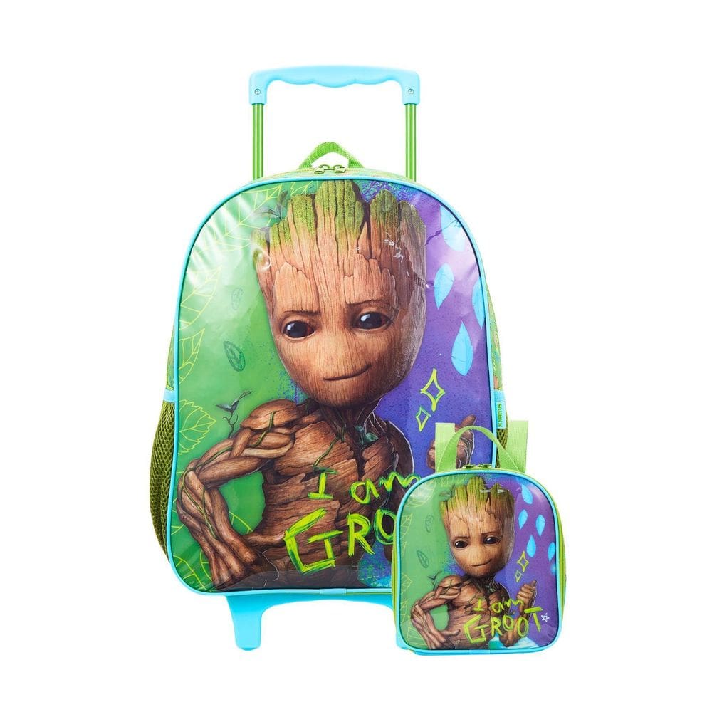 Kit Escolar Mochila Rodinha + Lancheira Groot Guardiões