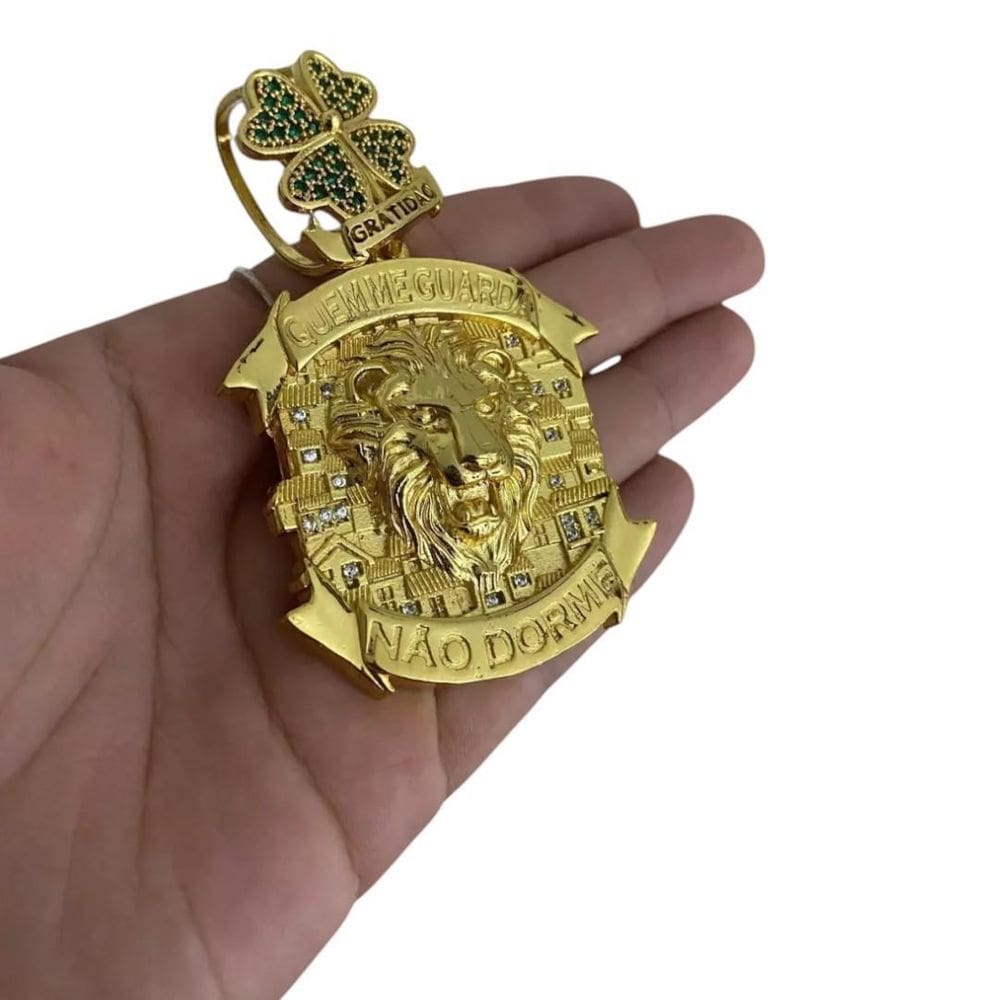 Pingente Leão Quem Me Guarda Gratidão G - Banhado A Ouro