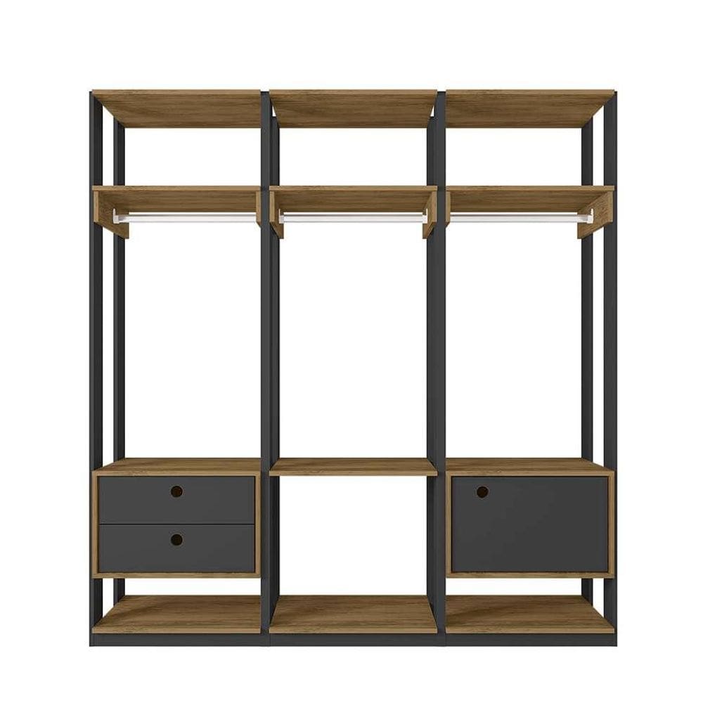 Guarda-Roupa Closet Modulado Titan 1 PT 2 GV Preto e Freijó