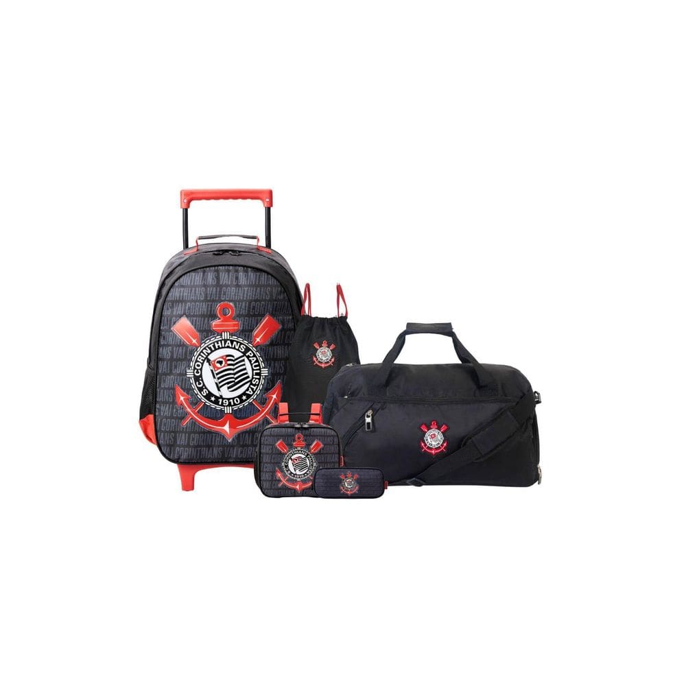 Kit Mochila+Lancheira+Estojo D+Saco+Sacola V Corinthians