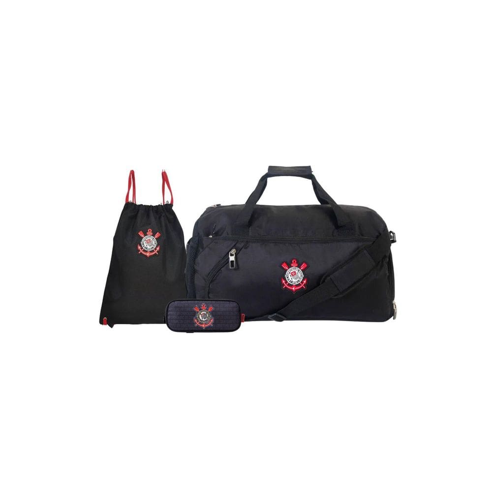 Kit Estojo Duplo+Saco+Sacola Viagem Corinthians Oficial