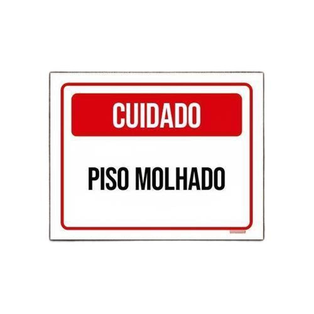 Kit 10 Placa Sinalização - Cuidado Piso Molhado Vermelho